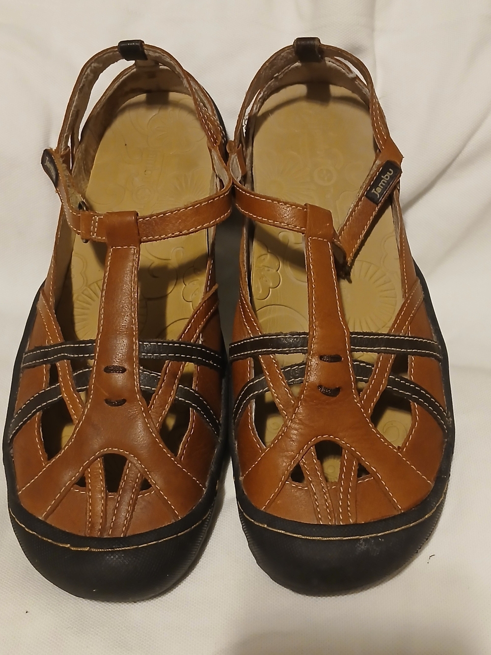 Jambu Terra Fusion "Dune" Leather Mary Jane Sandals Women's Size 9.5M Brown